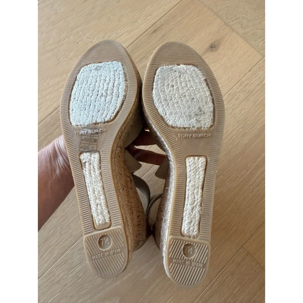 Tory Burch Women's Size 7.5 ‘Natanya’ Linen Blend Cork Espadrille Wedges - Picture 5 of 9